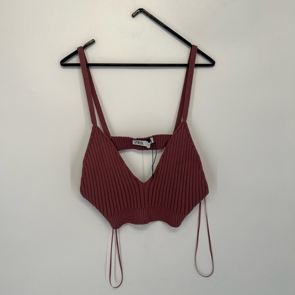 Zara Ribbed Knit Maroon Bralette - Picture 1 of 5